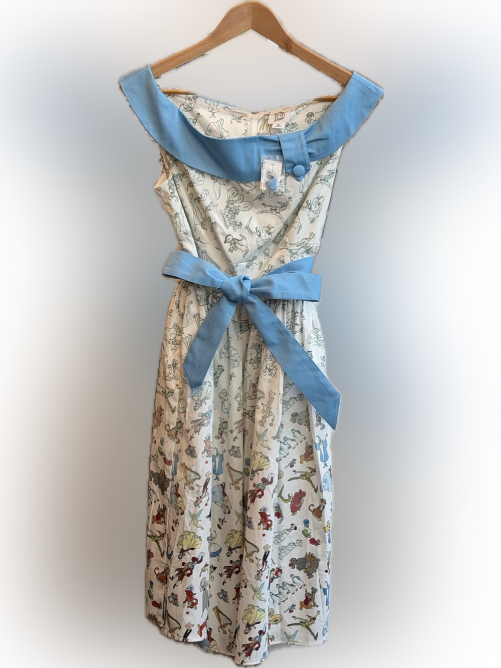 Disney Cream Dress with Light Blue Collar and Waist Bow